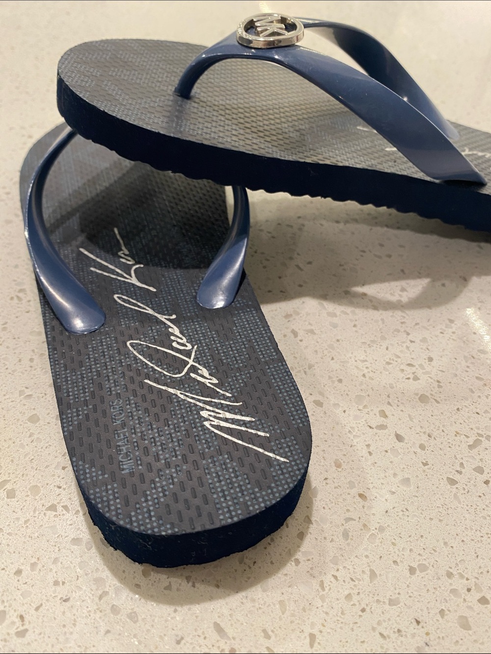 Michael Kors Women’s Dark Blue MK Logo Flip Flops - Picture 5 of 5